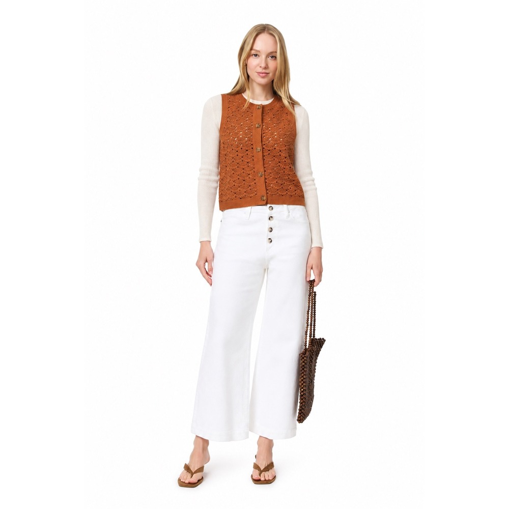 Scotch & Soda Womens Openwork Crochet Button Front Vest Brown L Cottagecore Boho